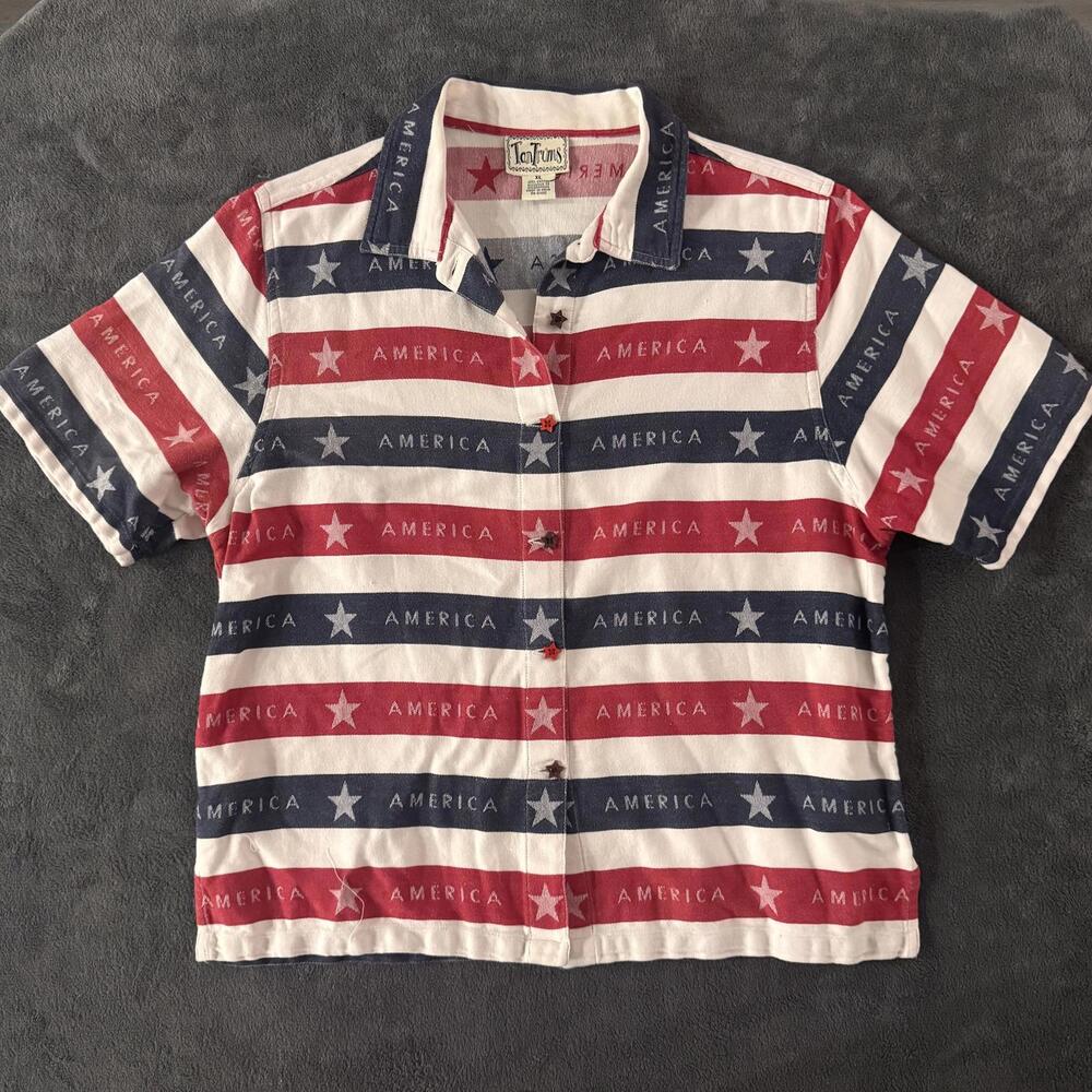 Vintage TanTrums Patriotic USA America Button-Up Shirt Size XL